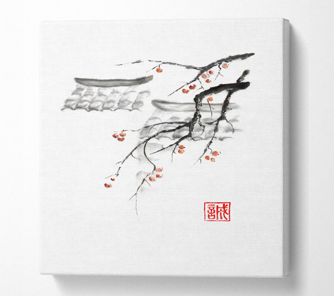 A Canvas Print of Chinese Cherry Blossom Roof Tops Canvas Print