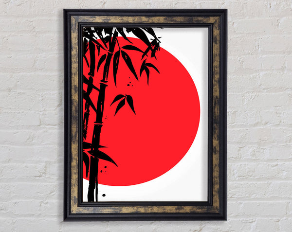 Red Sun Through The Japanese Bamboo Framed Print
