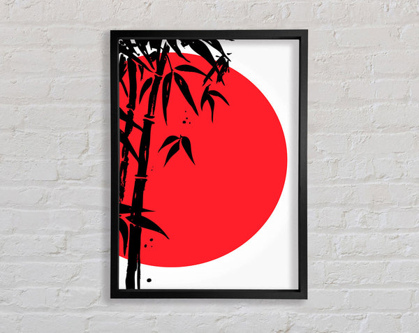 Rote Sonne durch den japanischen Bambus