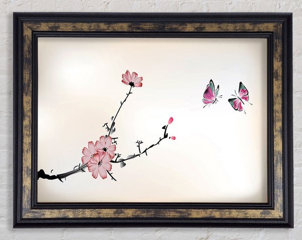 Chinese Cherry Blossom Butterflies Framed Print
