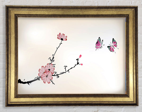 Chinese Cherry Blossom Butterflies Framed Print