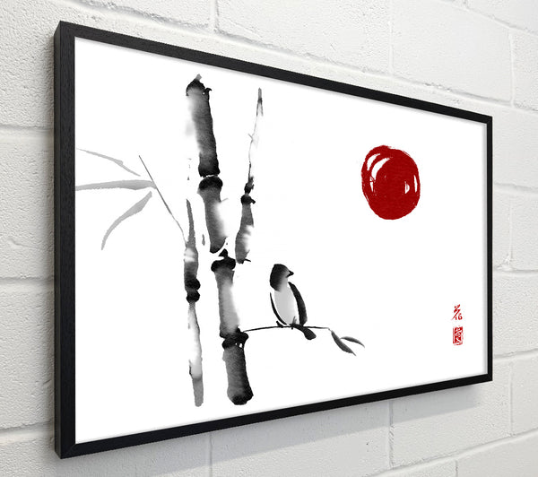 Japanese Bamboo Bird In The Red Sun