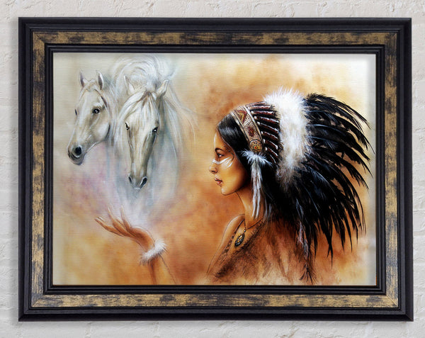 Red Indian Princess With Horses Framed Print
