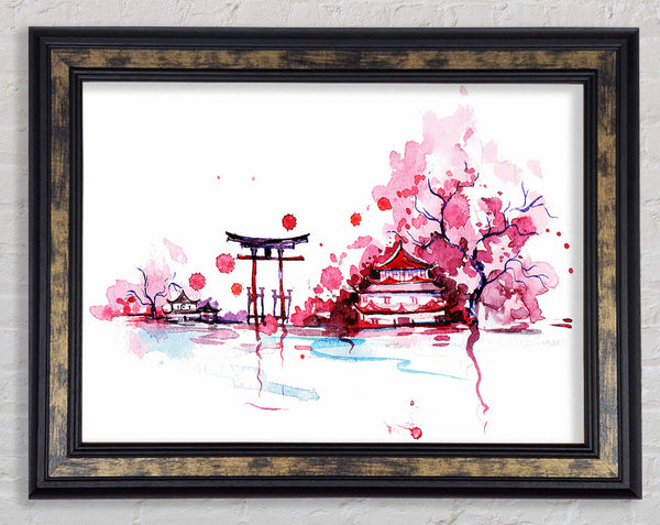 Chinese Cherry Blossom Lake Framed Print