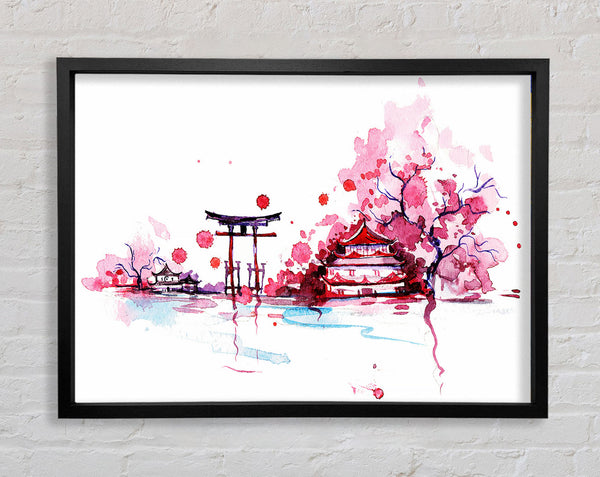 Chinese Cherry Blossom Lake Framed Print