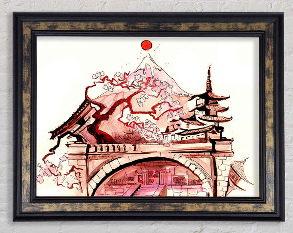 Chinese Cherry Blossom Temple Framed Print