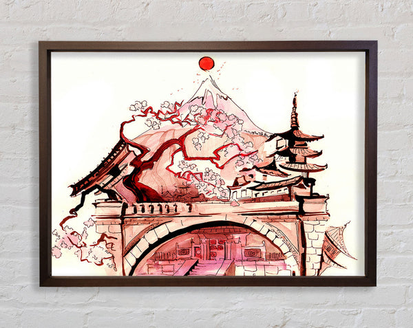 Chinese Cherry Blossom Temple Framed Print
