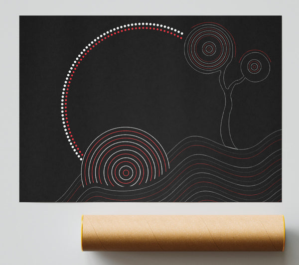 Aboriginal Sunset Tree Poster