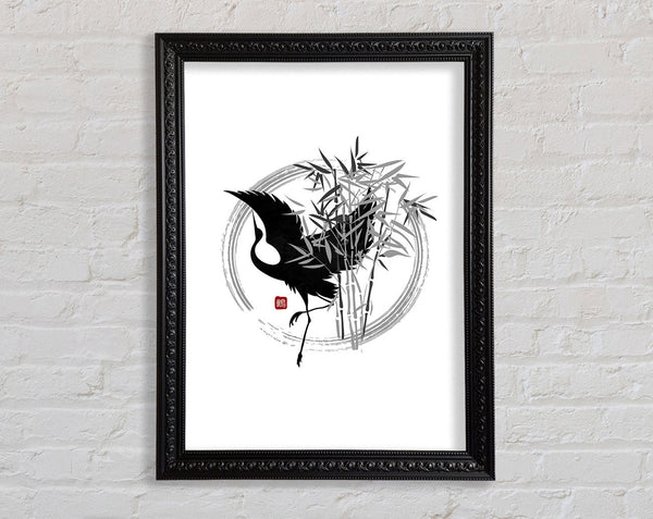 Japanese Bamboo And Crane Framed Print
