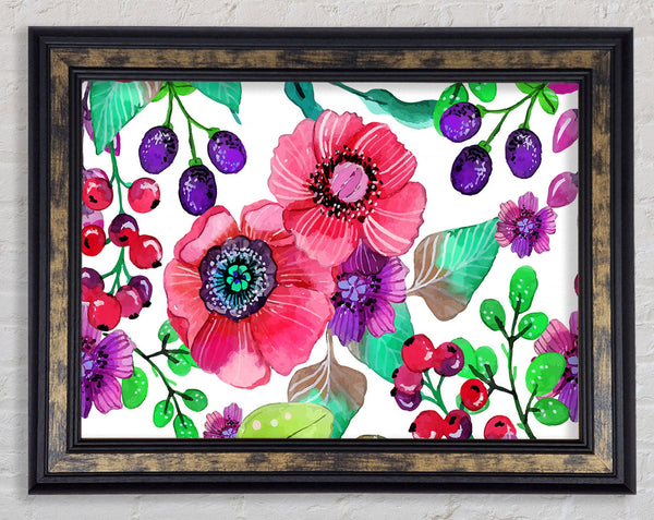 Poppies And Berries Framed Print