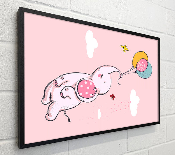 Pink Elephant Floating On Balloons