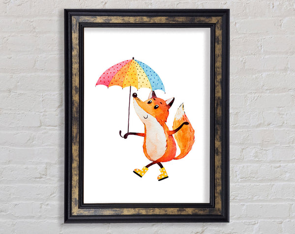 Foxy In The Rain Framed Print