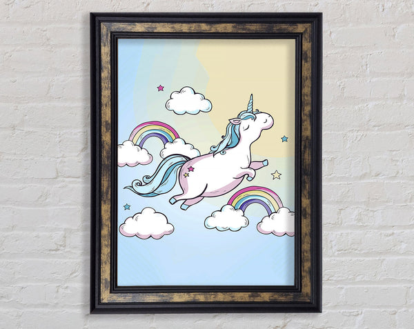 Flying Unicorn Rainbows Framed Print