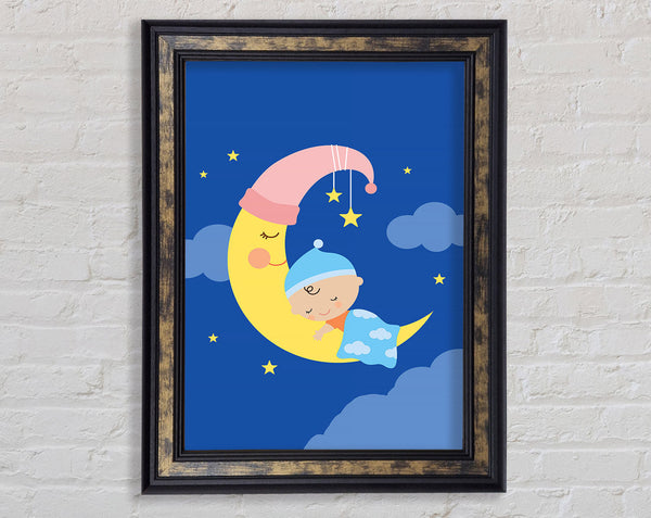 Snuggled To The Moon Framed Print