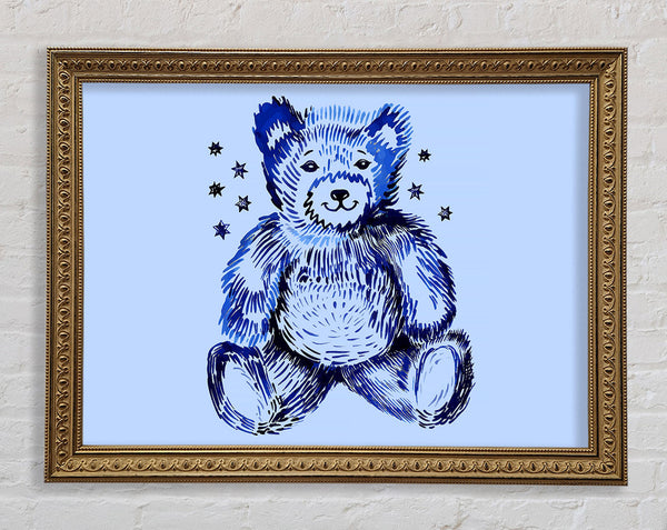 Blue Teddy Bear Stars Framed Print