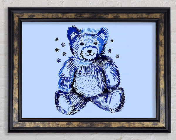 Blue Teddy Bear Stars Framed Print