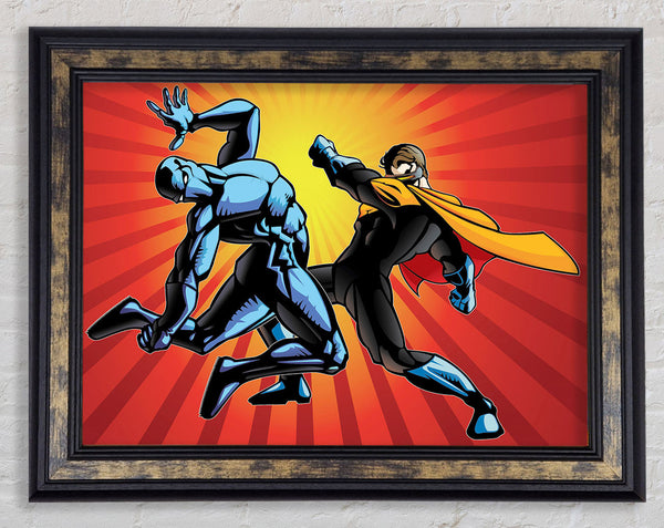 Superhero Fight Framed Print