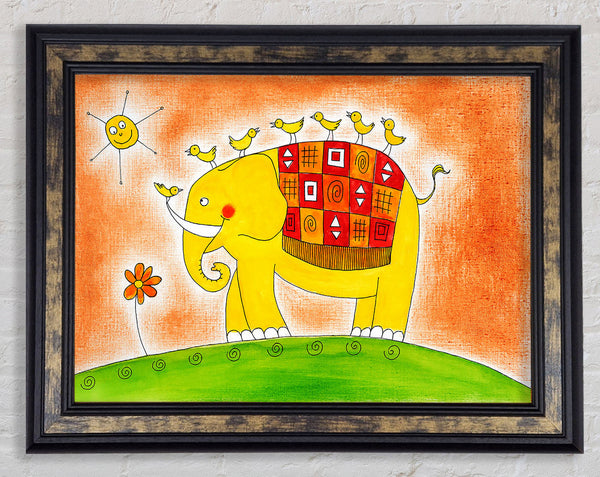 Happy Elephant Walk Framed Print