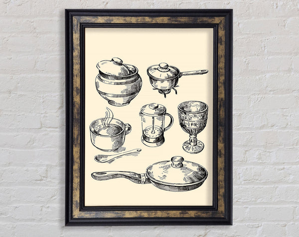 Retro Pots And Pans Framed Print