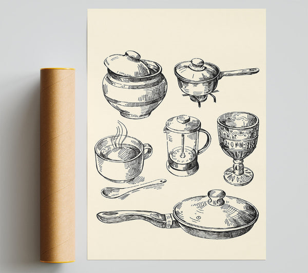 Retro Pots And Pans Poster