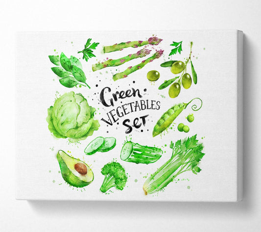 Green Vegetable Set Canvas Wall Art