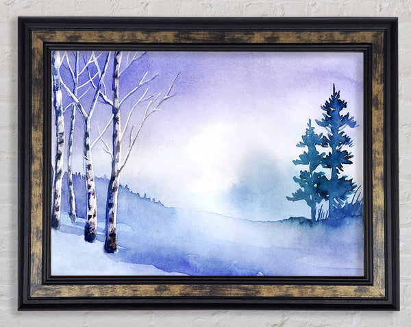 Purple Silver Birch Winter Framed Print