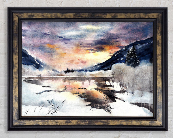 Winter At The Sunset Lake Framed Print