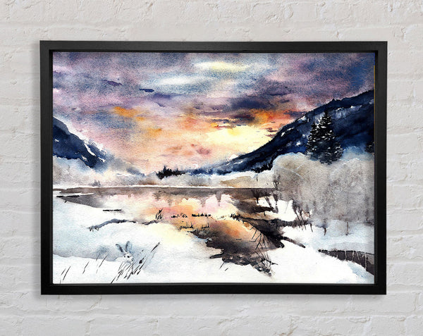 Winter am Sonnenuntergangssee