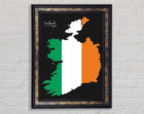 Irish Flag Over Map Framed Print