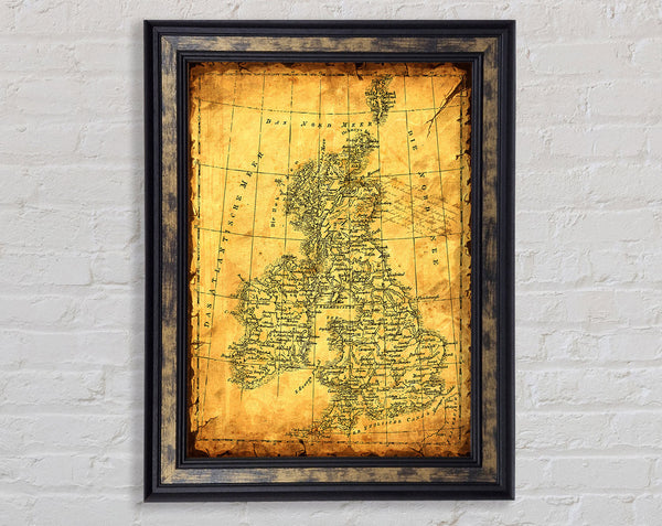 Vintage UK Map Framed Print