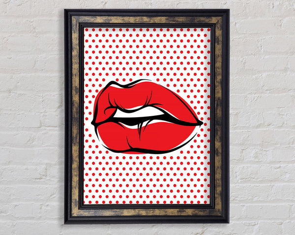 Red Lips On Pokerdots Framed Print