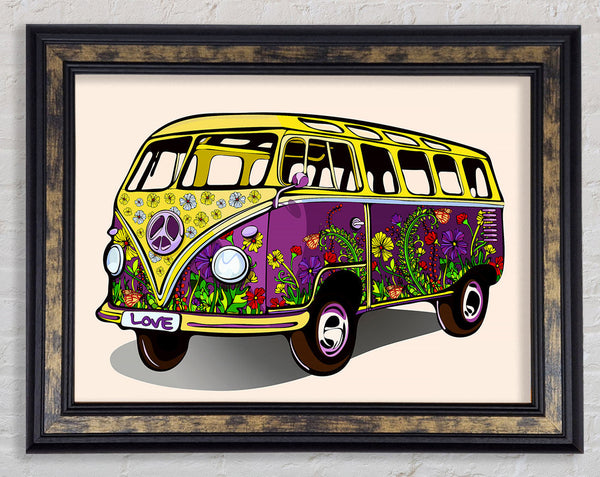 Flower Power VW Camper Van Framed Print