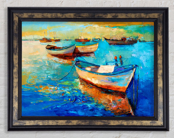 Sail Boats On The Sunset Waters Framed Print