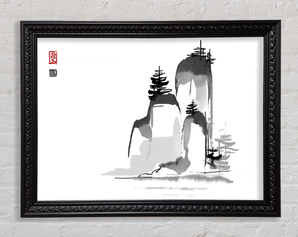Chinese Mountain Trees Framed Print
