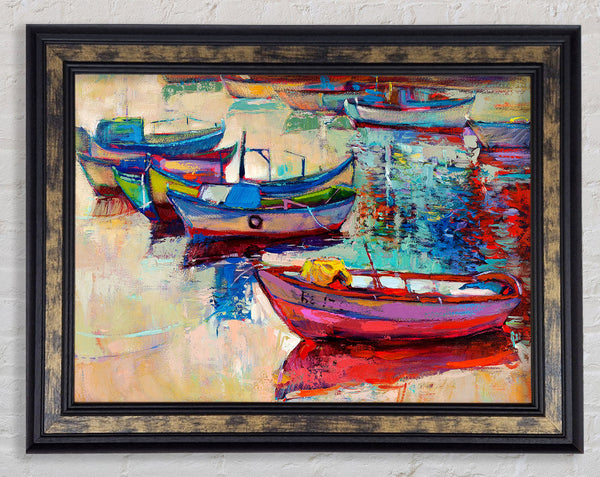 Colourful Boats On The Water Framed Print