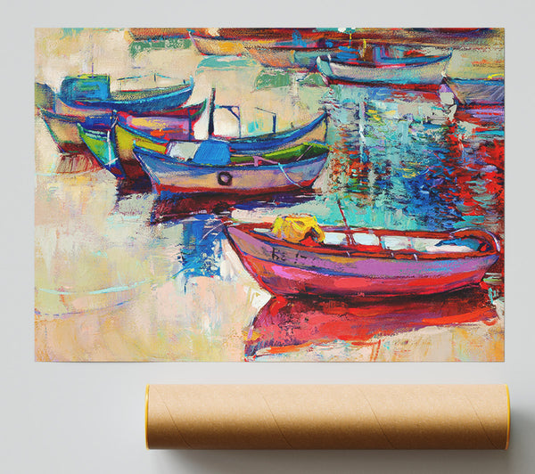 Colourful Boats On The Water Poster