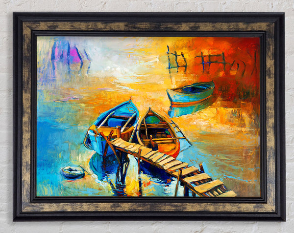 Golden Sail Boat Waters Framed Print
