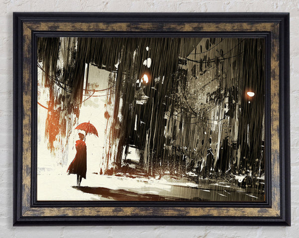 Down Pour in The City Framed Print