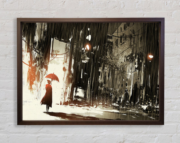 Down Pour in The City Framed Print