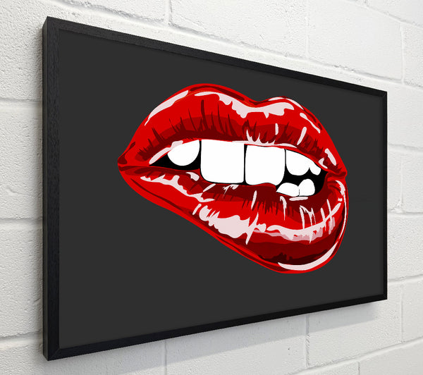 Red Lip Bite On Grey