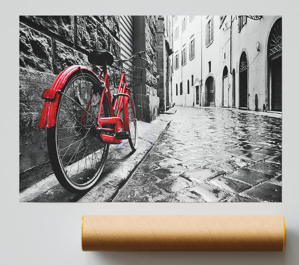 Red Bicycle In The Cobbled Streets Giclee Print