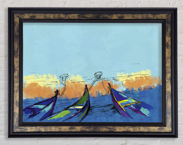 Gondolas In Venice Framed Print