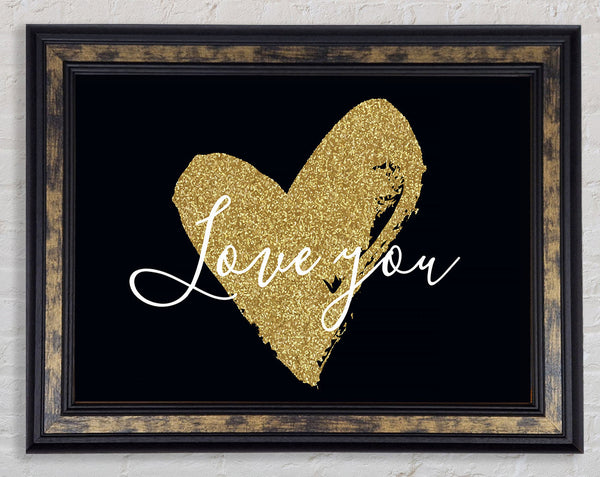 Love You Gold Heart Framed Print