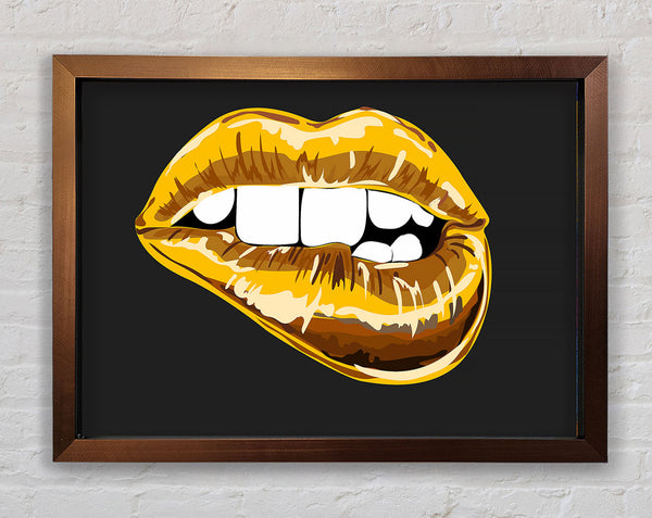 Gold Lip Bite Framed Print