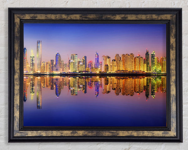 Reflections Of The Colourful City By Night Framed Print
