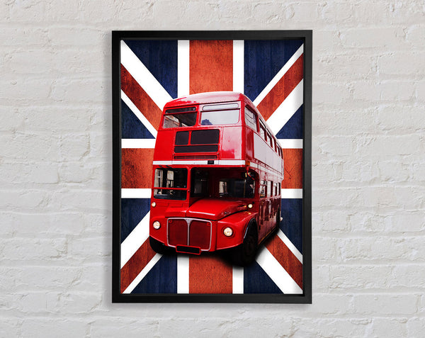 Roter Bus auf der britischen Flagge
