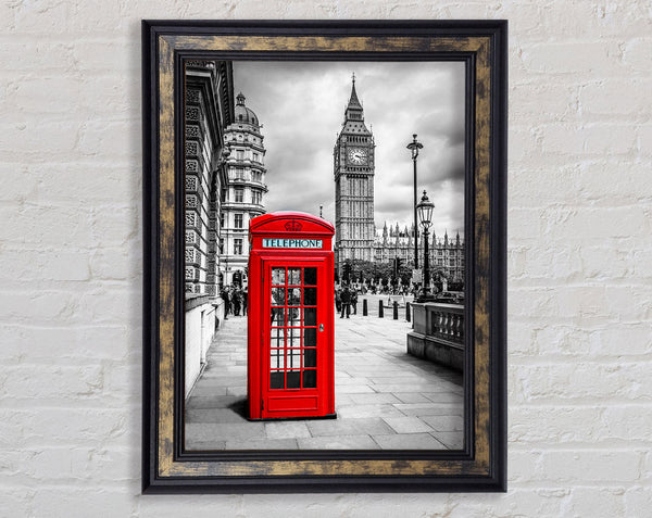 Red Phone Box Next To Big Ben Framed Print