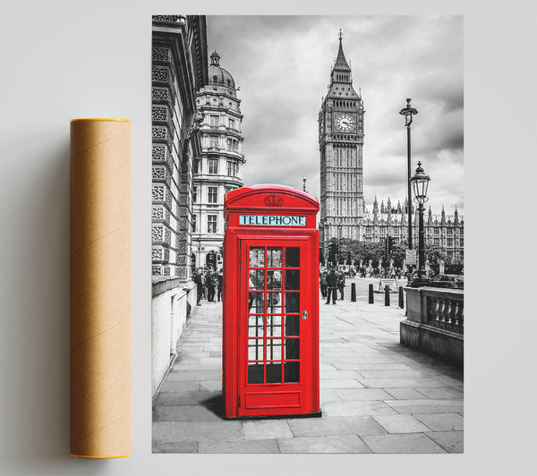 Red Phone Box Next To Big Ben Poster
