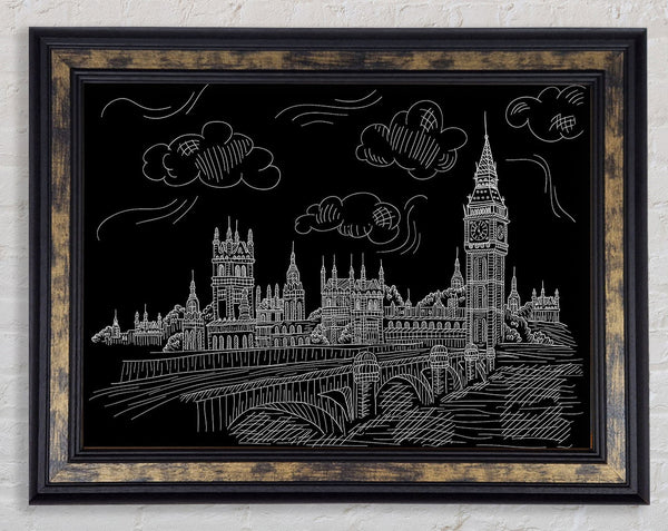 Houses Of Parliament And Big Ben Outline Framed Print