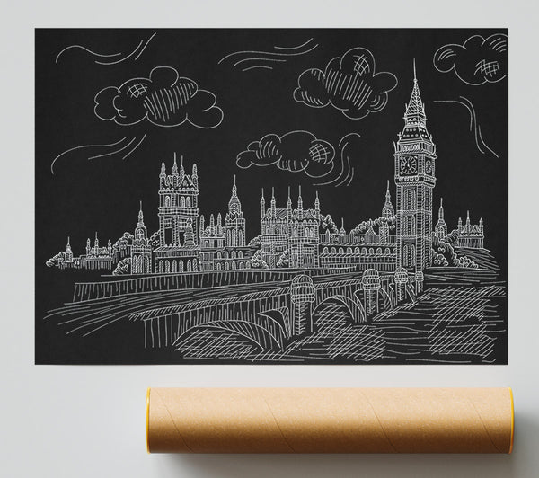 Houses Of Parliament And Big Ben Outline Giclee Print